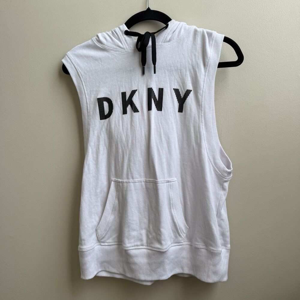 DKNY Sport White Women's Hoodie Pull Over Top Kangaroo Pocket Logo Size S